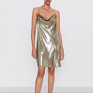 Zara Metallic Gold Cowl Neck Slip Dress size medium